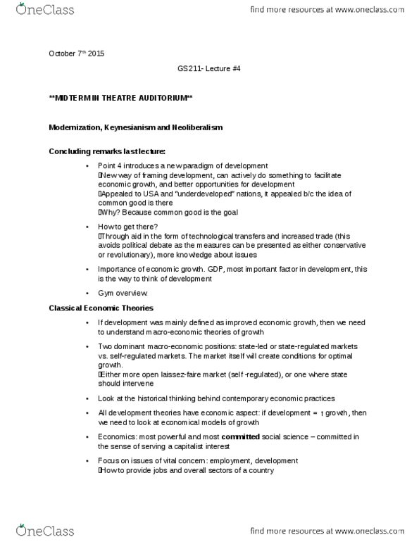 GS211 Lecture Notes - Lecture 4: Walt Whitman Rostow, Natural Disaster, Nationstates thumbnail