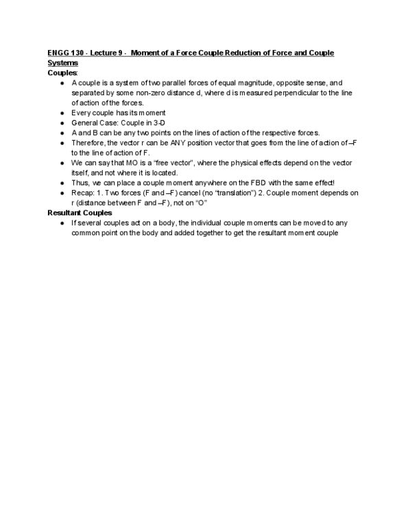 ENGG130 Lecture 9: Moment of a Force Couple Reduction of Force and Couple Systems thumbnail