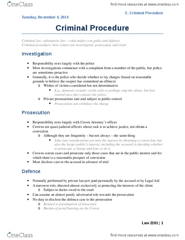 Law 2101 Lecture 13: Nov 4 - Criminal Procedure thumbnail