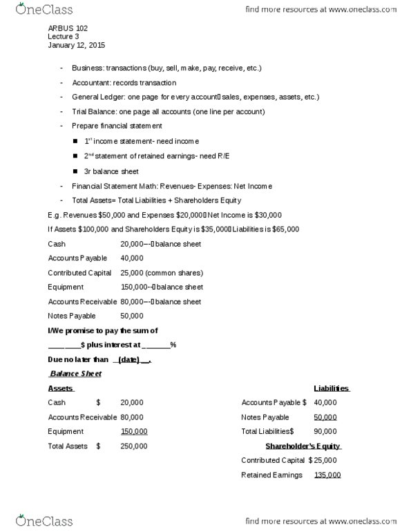 AFM102 Lecture Notes - Lecture 3: Retained Earnings, General Ledger, Net Income thumbnail
