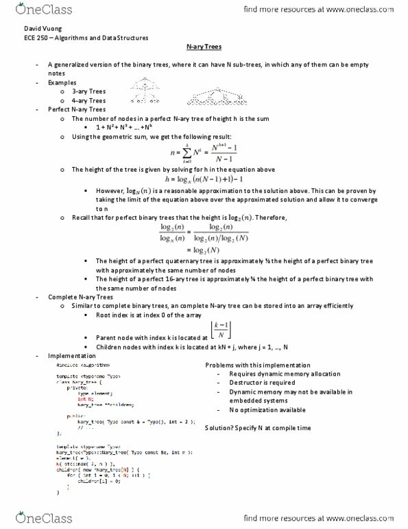 ECE250 Lecture Notes - Lecture 16: Binary Tree, Binary Logarithm, Memory Management thumbnail