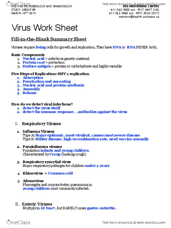 HSS 1100 Lecture 5: Virus Work Sheet with Review Questions-2 thumbnail