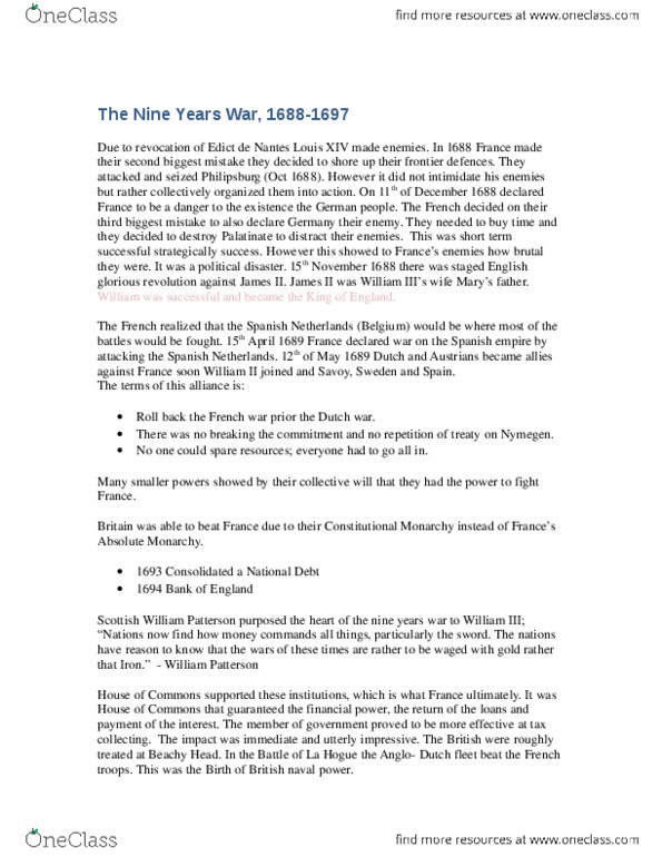 HIS103Y1 Lecture 5: The nine years war thumbnail