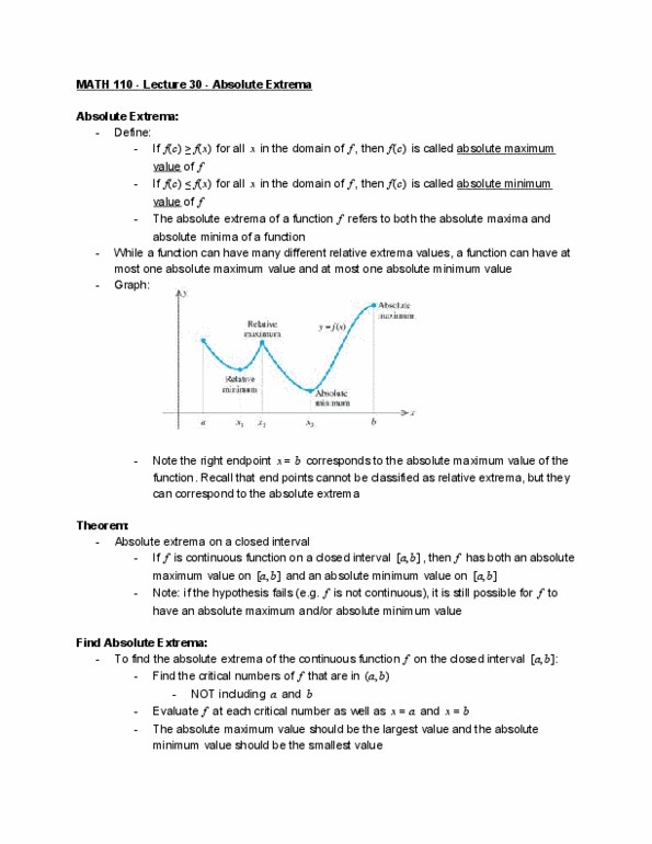 MATH 110 Lecture 30: Absolute Extrema thumbnail