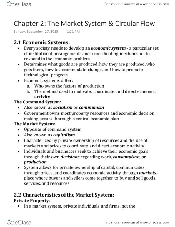 ECN 104 Chapter Notes - Chapter 2: Sole Proprietorship, Market System, Economic System thumbnail
