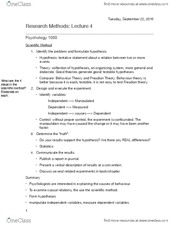 Psychology 1000 Lecture Notes - Lecture 4: Scientific Method, Anna O., Kinsey Reports thumbnail