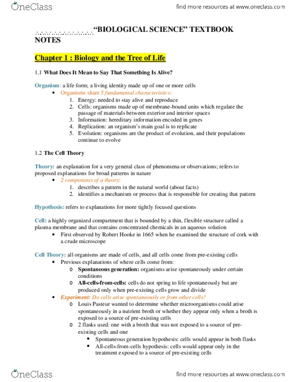 BIOLOGY 1M03 Chapter Notes - Chapter 1, 24-27: Cell Theory, Statistical Hypothesis Testing, Natural Selection thumbnail