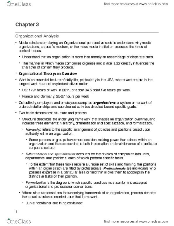 MDSA01H3 Chapter Notes - Chapter 3: Organizational Culture, Personalization, Enculturation thumbnail