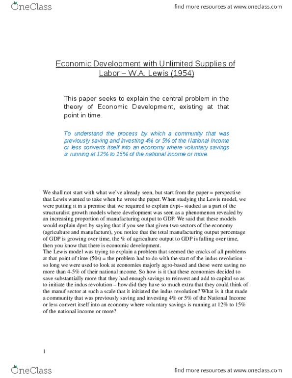 ECON 314 Lecture Notes - Lecture 2: Surplus Labour, Investment, Marginal Product thumbnail
