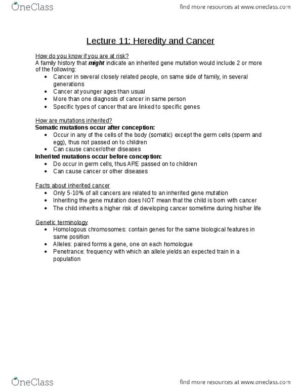 MICROBIO 160 Lecture Notes - Lecture 11: Tumor Suppressor Gene thumbnail