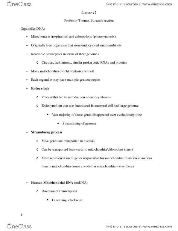 BIOL 200 Lecture Notes - Lecture 12: Endosymbiont, Chloroplast, Endocytosis thumbnail