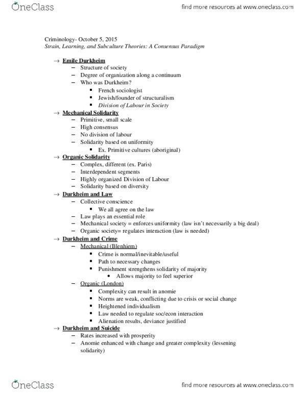 Sociology 2266A/B Lecture Notes - Lecture 5: Anomie, Ritualism In The Church Of England, Reaction Formation thumbnail