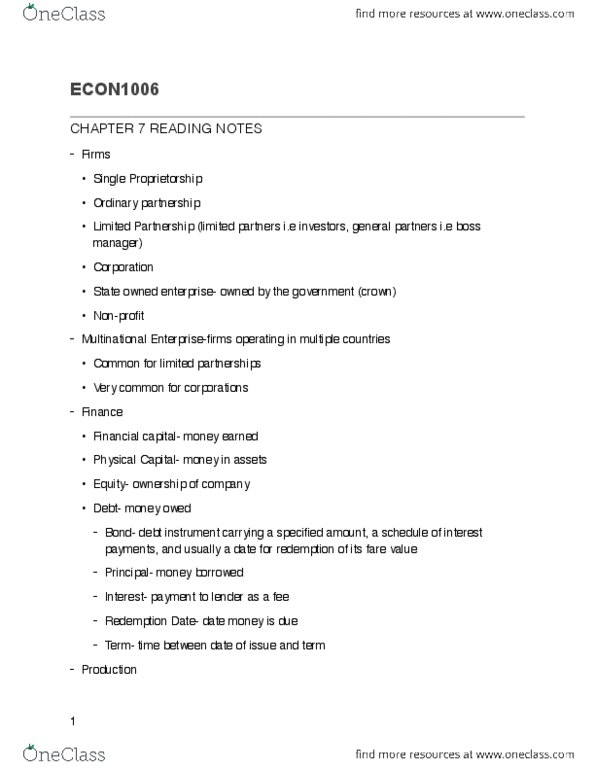 ECON-1006EL Chapter Notes - Chapter 7: Credit Theory Of Money, Financial Capital, Average Variable Cost thumbnail