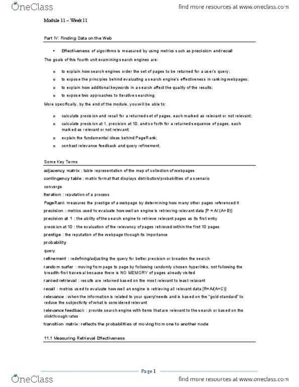 CS100 Lecture Notes - Lecture 11: Relevance Feedback, Pagerank, Contingency Table thumbnail