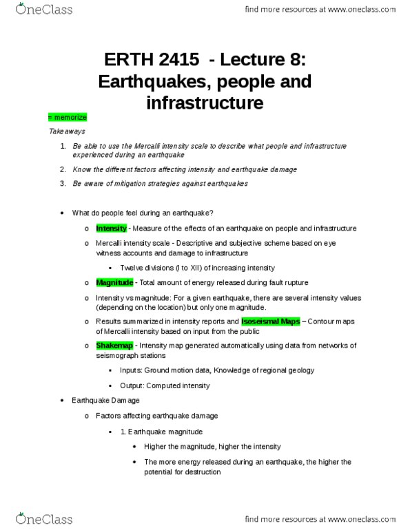 ERTH 2415 Lecture Notes - Lecture 8: Mercalli Intensity Scale, Seismometer, Strong Ground Motion thumbnail