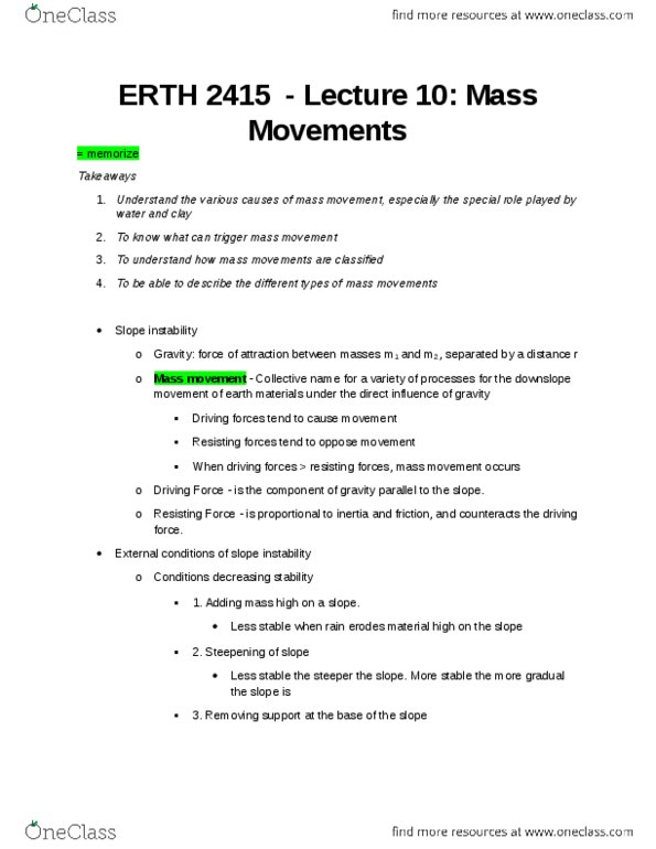 ERTH 2415 Lecture Notes - Lecture 10: South Nation River, Planetary Differentiation, Silt thumbnail