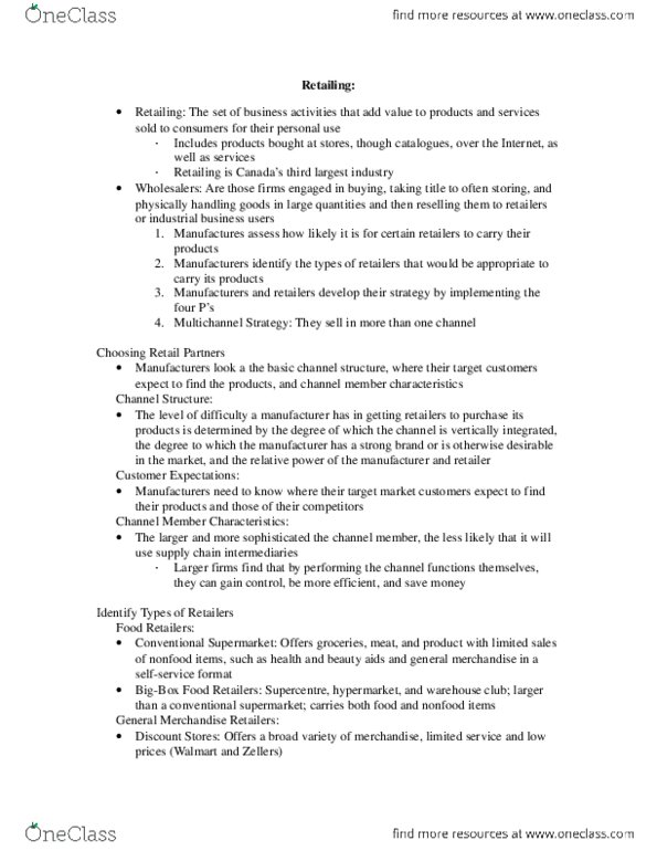 Business Administration 3301K Lecture Notes - Lecture 10: Hypermarket, Dollarama thumbnail