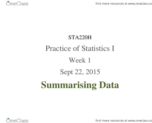 STA220H1 Lecture Notes - Lecture 1: Pie Chart, Robust Statistics, Interquartile Range thumbnail