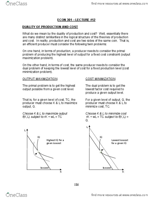 ECON301 Lecture Notes - Lecture 12: Isocost, Isoquant, Fixed Cost thumbnail