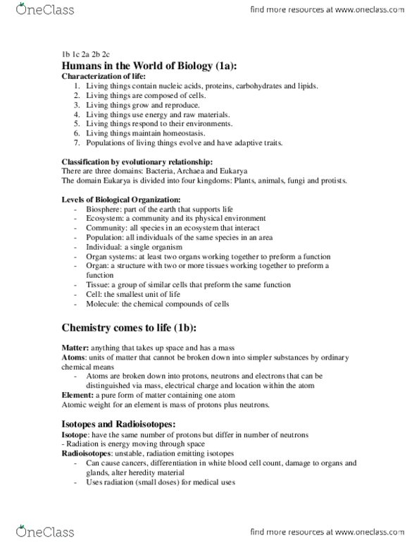 BIOL 1080 Lecture Notes - Lecture 1: Starch, Covalent Bond, Homeostasis thumbnail