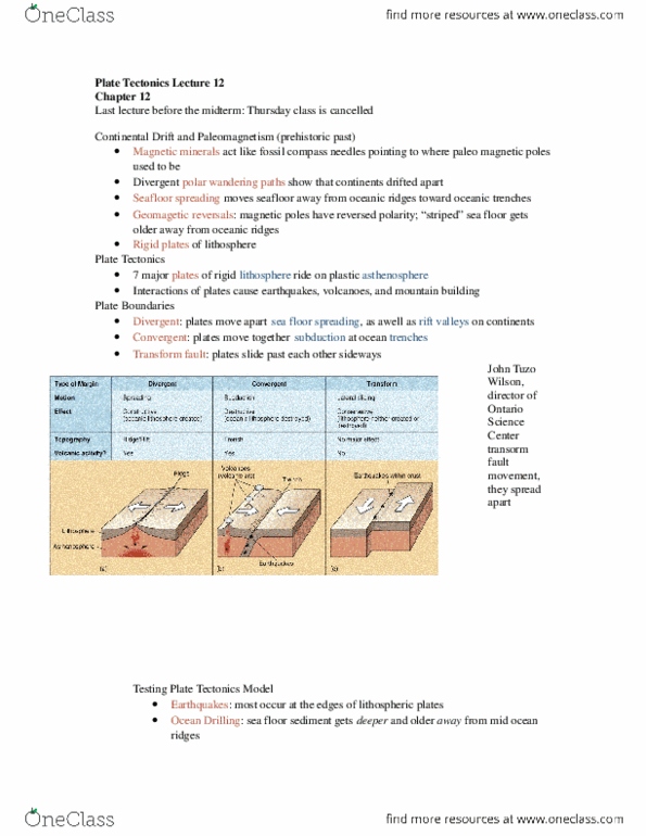 Earth Sciences 1022A/B Lecture Notes - Lecture 1: Plate Tectonics, Seafloor Spreading, Paleomagnetism thumbnail