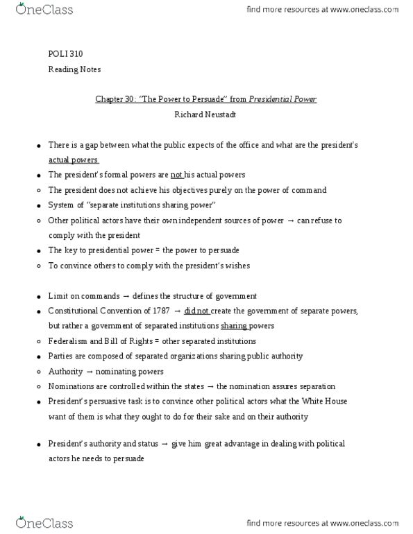 POLI 310 Chapter Notes - Chapter 30: Richard Neustadt, Marshall Plan, Collective Bargaining thumbnail