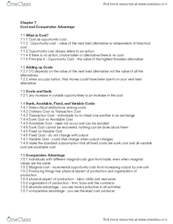 ECON 103 Chapter Notes - Chapter 7: Sunk Costs, Historical Cost, Opportunity Cost thumbnail