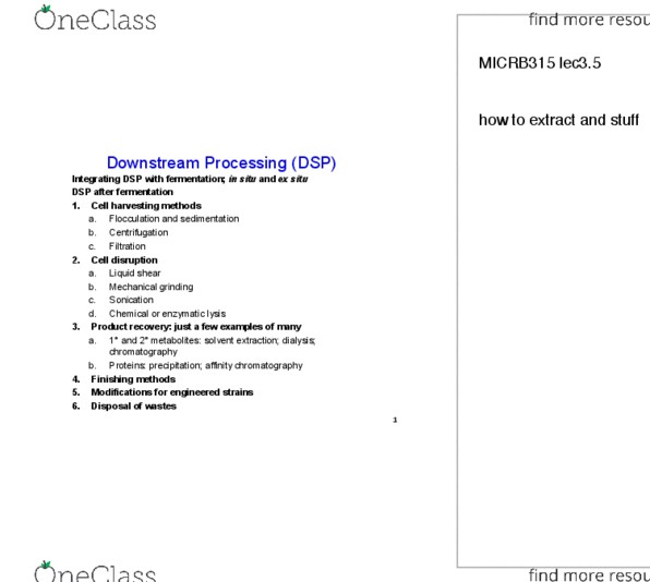 MICRB315 Lecture Notes - Lecture 3: Affinity Chromatography, Cell Disruption, Flocculation thumbnail