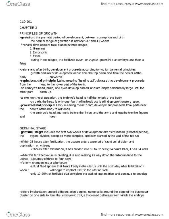 CLD 101 Chapter Notes - Chapter 3: B Vitamins, Organogenesis, Small For Gestational Age thumbnail