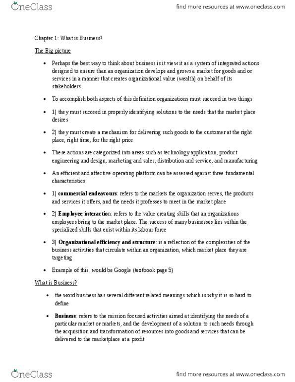 COMM 200 Chapter Notes - Chapter 1: Competitive Advantage, Value Proposition, Market Segmentation thumbnail