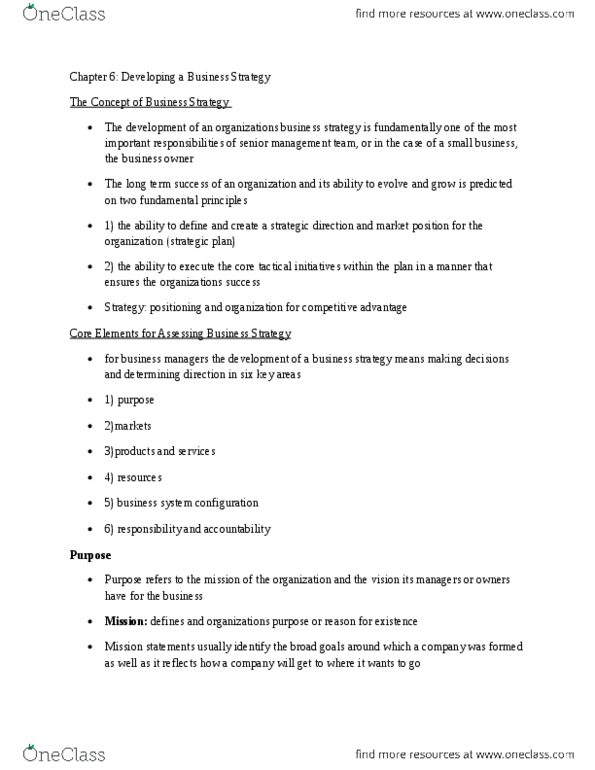 COMM 200 Chapter Notes - Chapter 6: Strategic Planning, Vision Statement, Psychographic thumbnail