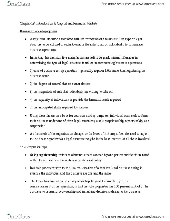 COMM 200 Chapter Notes - Chapter 13: Legal Personality, Limited Liability Partnership, Sole Proprietorship thumbnail