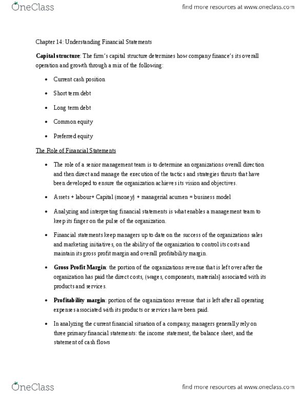 COMM 200 Chapter Notes - Chapter 14: Gross Margin, Financial Statement, Profit Margin thumbnail