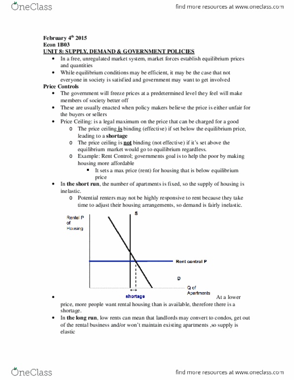 ECON 1B03 Lecture Notes - Lecture 10: Price Ceiling, Rent Regulation thumbnail