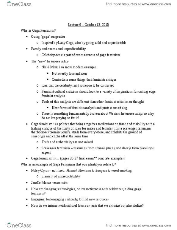 FEM 2110 Lecture Notes - Lecture 6: Nicki Minaj, Masculinity, Heterosexuality thumbnail