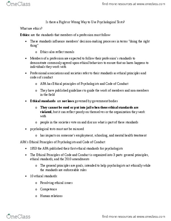 PSY 3307 Chapter Notes - Chapter 3: Psychological Testing, Intellectual Disability, Takers thumbnail