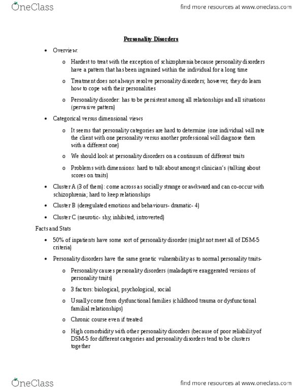 PSYC 385 Lecture Notes - Lecture 12: Dysfunctional Family, Dsm-5, Personality Disorder thumbnail