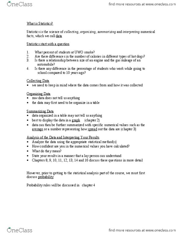 Statistical Sciences 2035 Lecture Notes - Lecture 1: University Of Western Ontario, Aisle, Standard Deviation thumbnail