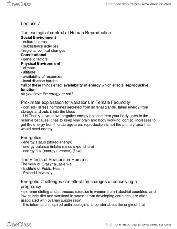 HSCI 216 Lecture Notes - Lecture 7: Endocrine System, Energy Flux, Fecundity thumbnail