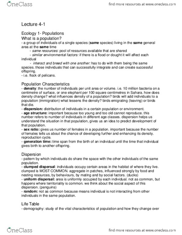 BISC 102 Lecture Notes - Lecture 4: Life Table, Logistic Function, Overfishing thumbnail