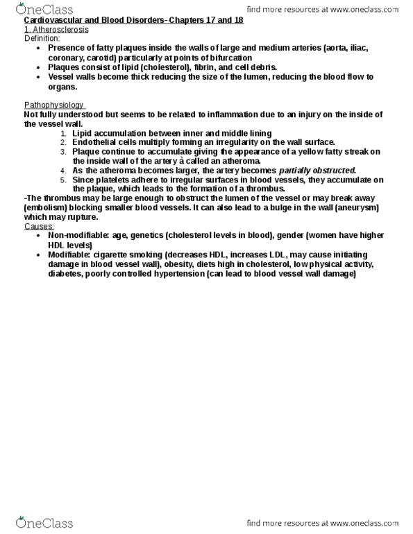 HSS 3305 Lecture Notes - Lecture 7: Coronary Circulation, Atheroma, Blood Vessel thumbnail