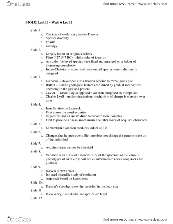 BIO152H5 Lecture Notes - Lecture 10: Natural Selection thumbnail