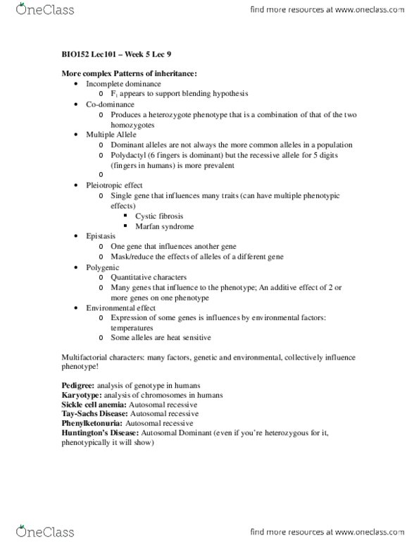 BIO152H5 Lecture Notes - Lecture 9: Epistasis, Phenylketonuria thumbnail