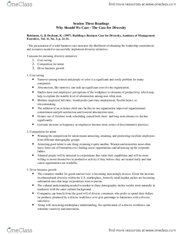 MHR 600 Chapter Notes - Chapter 3: Absenteeism, Flextime, Telecommuting thumbnail