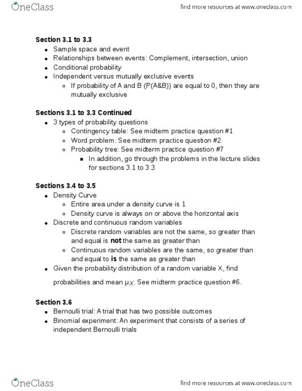 STP 231 Study Guide - Fall 2015, Midterm - Mutual Exclusivity Sns-Brigh10