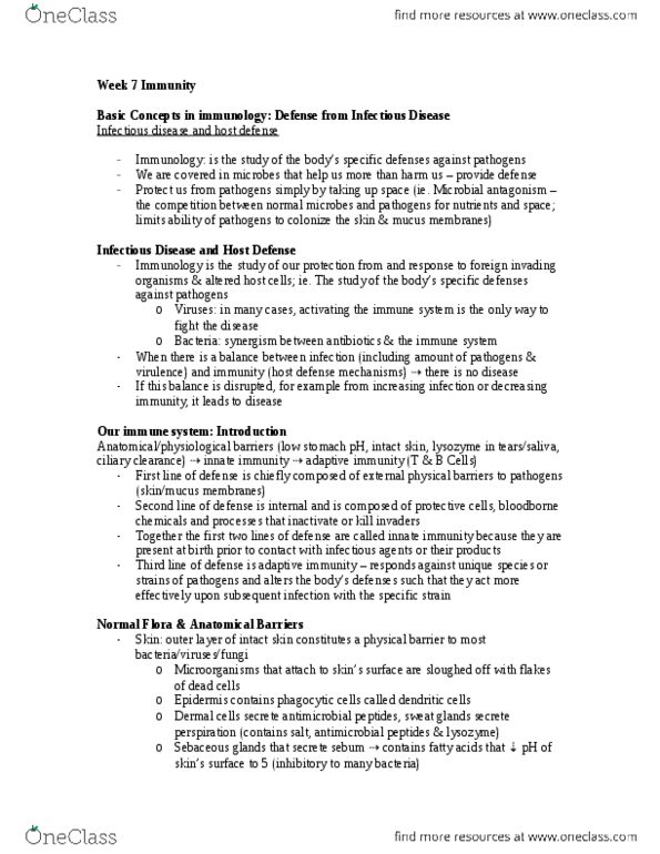 BIOL 2900 Lecture Notes - Lecture 7: Immunology, Lysozyme, Phagocyte thumbnail