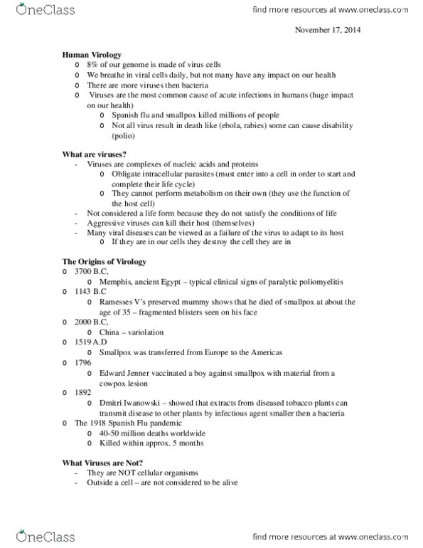 BIOL 2900 Lecture Notes - Lecture 10: Viral Envelope, Rotavirus thumbnail