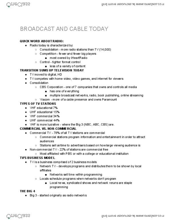 RTV 3001 Lecture 6: Broadcast and Cable Today - 9/30 thumbnail