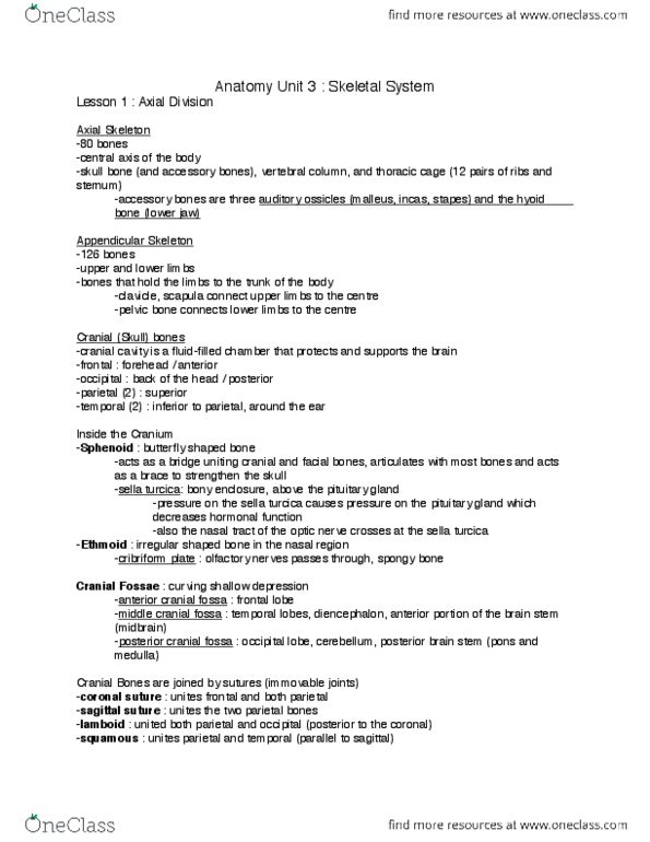 NURS140 Lecture Notes - Lecture 3: Anterior Cranial Fossa, Sella Turcica, Sagittal Suture thumbnail