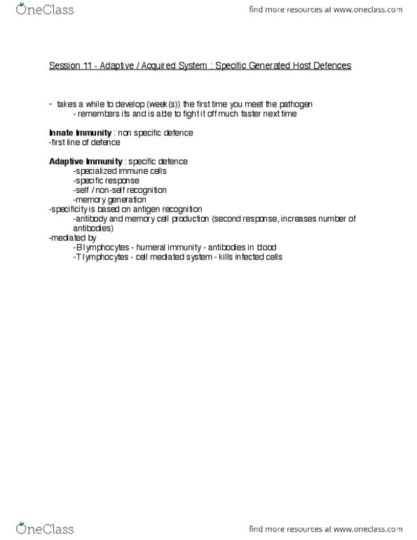 MMI133 Lecture Notes - Lecture 11: T Cell, Antibody, Antigen thumbnail